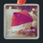 Modern script My First Christmas baby photo Metal Ornament<br><div class="desc">A modern typography for this photo ornaments collection. To customize with your favorite family picture. You can also easily change the color of the font to your liking.</div>