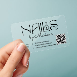 Modern Script Nail Tech QR Code Salon Chic Clear Business Cards