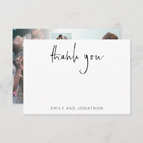 Modern Script Name 5 Photos Wedding Thank You Note Card