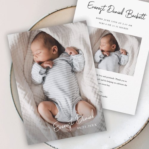 Modern Script Name Baby Photo Birth Announcements