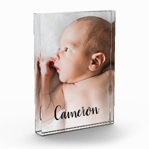 Modern Script Name Baby Vertical Photo Block