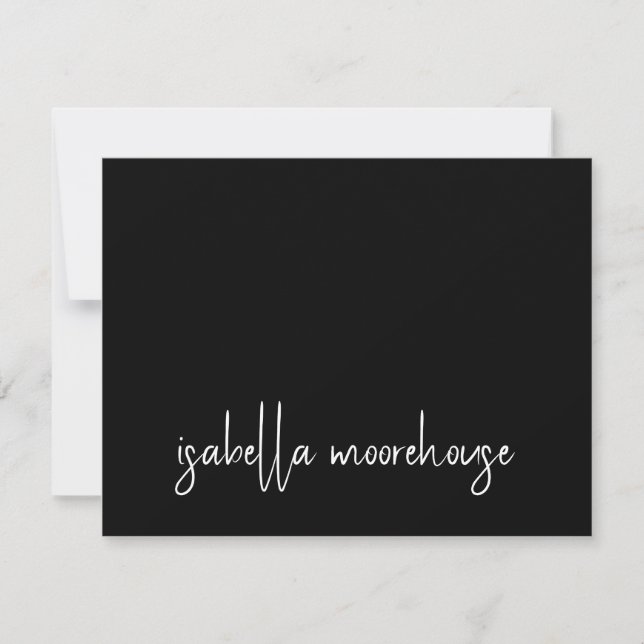 Modern Script Name Black Flat Note Card (Front)