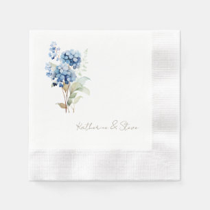 Modern Script Name Blue Hydrangea Wedding Napkins