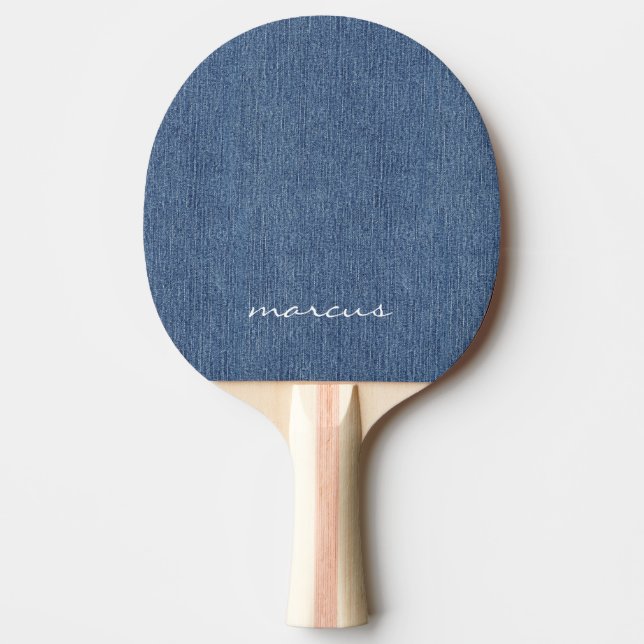 Modern Script Name Blue Jean Denim Print Ping Pong Paddle (Front)