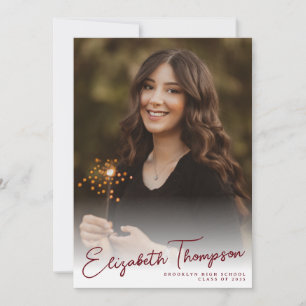 Modern Script Name Class Red 6 Photo Graduation Announcement