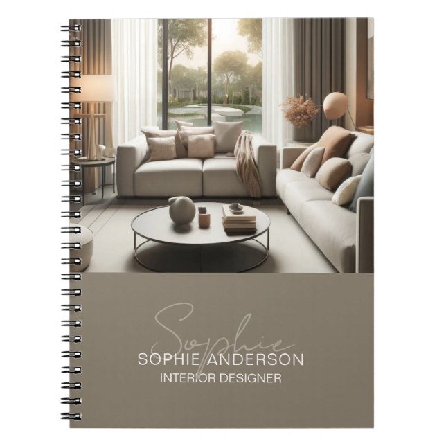 Modern Script Name Custom Photo Interior Designer Notebook (Front)
