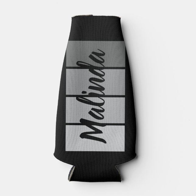 Modern Script Name Design – Black Minimalist Bottle Cooler (Front)