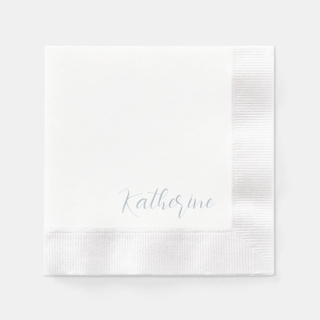 Modern Script Name Dusty Blue Shower Napkins (Front)