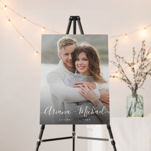 Modern Script Name Engagement photo wedding Foam Board