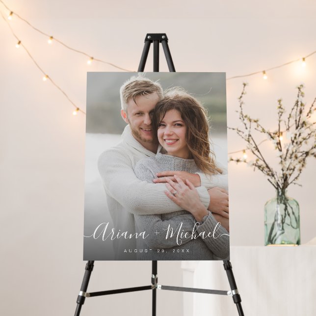 Modern Script Name Engagement photo wedding Foam Board (In Situ (Stand))