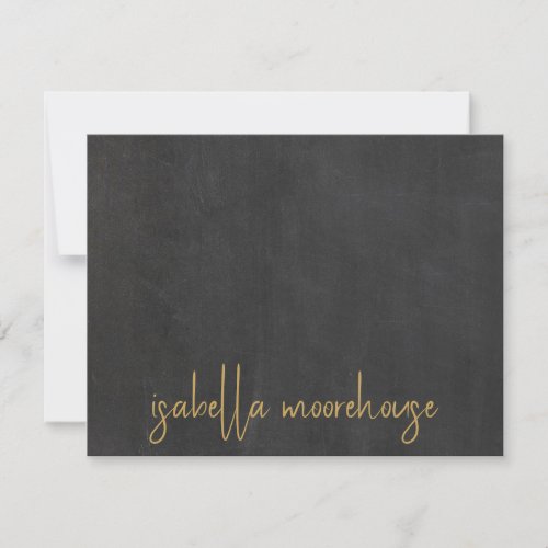 Modern Script Name Gold On Charcoal Gray Black  Note Card