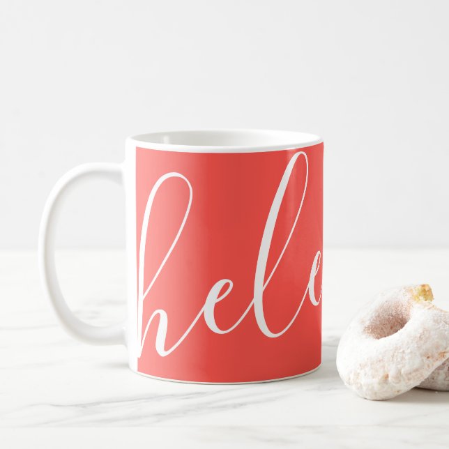 Modern Script Name in Coral Personalized Coffee Mug (With Donut)