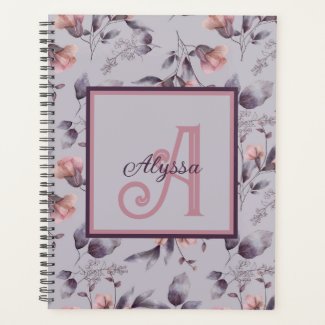 Modern Script Name Initial Girly Floral Botanical 