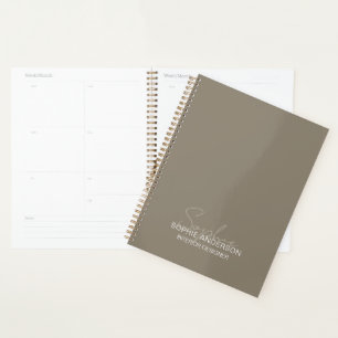Modern Script Name Interior Designer Taupe Planner