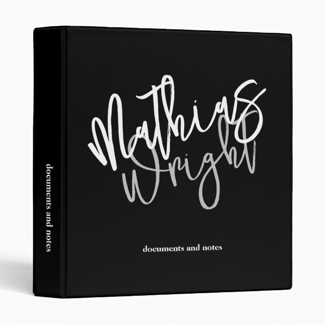 Modern Script Name Large Font Black 3 Ring Binder (Front/Spine)