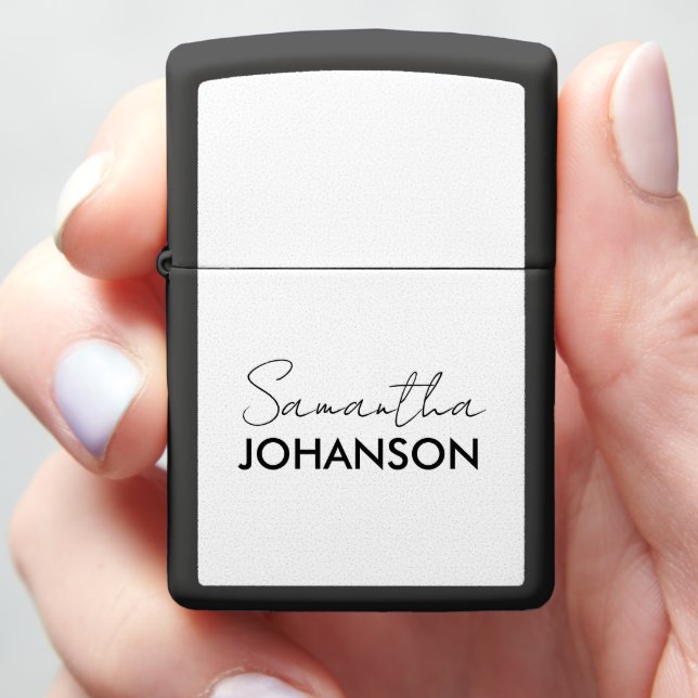 Modern Script Name Minimalist Zippo Lighter (In Hand)