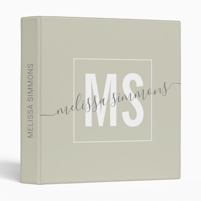 Modern script name monogram  3 ring binder (Front/Spine)