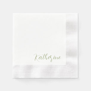 Modern Script Name Moss Green Shower Napkins