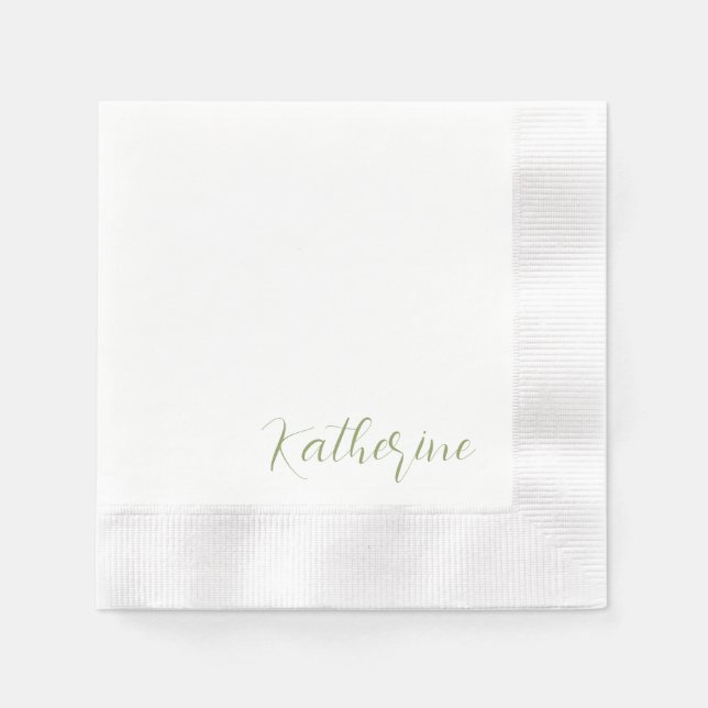 Modern Script Name Moss Green Shower Napkins (Front)