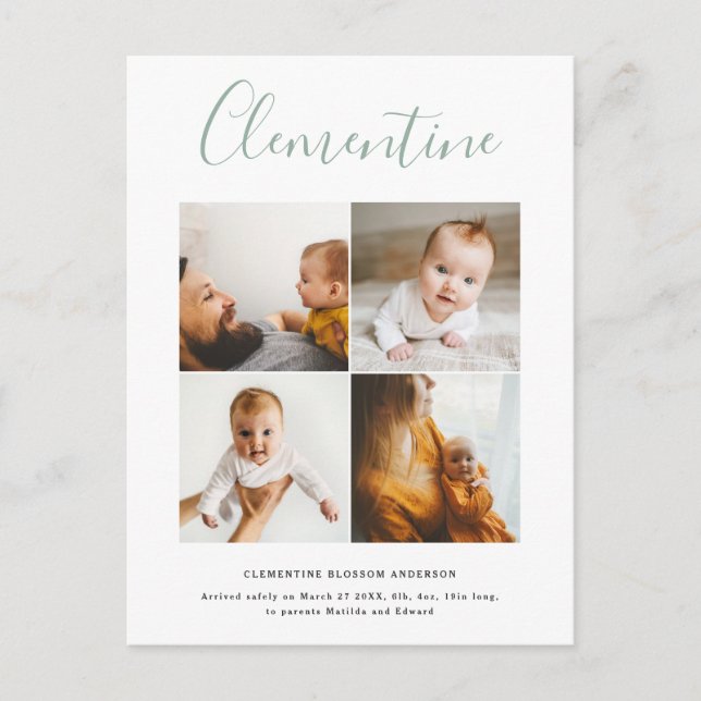 Modern script name multi photo polka dot postcard (Front)