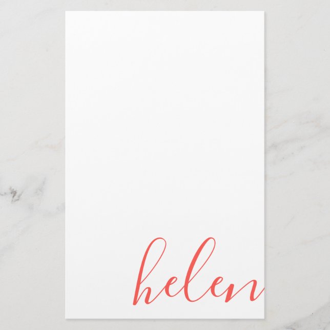 Modern Script Name Personalized Coral Stationery (Front)