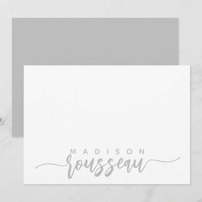 Modern Script Name Personalized Gray Note Card (Front/Back)