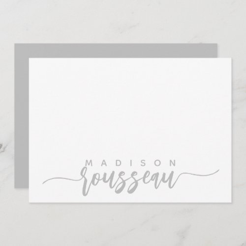 Modern Script Name Personalized Gray Note Card