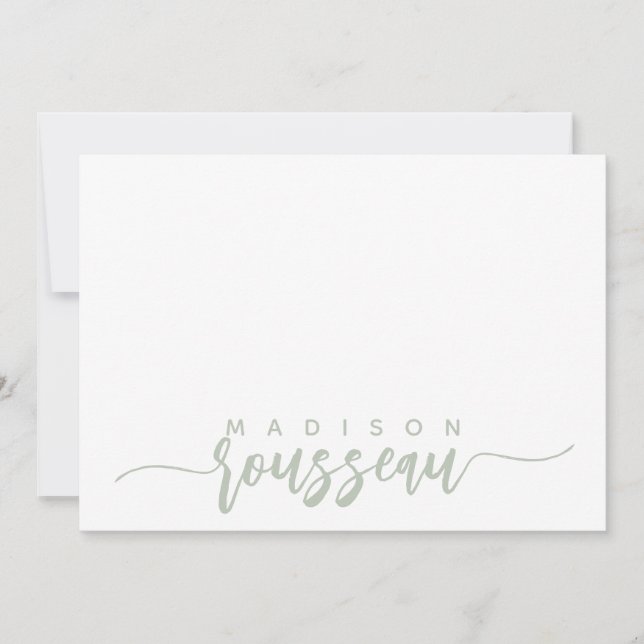 Modern Script Name Personalized Sage Green Note Card (Front)