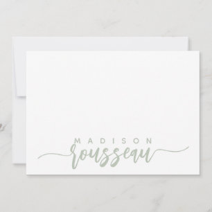 Modern Script Name Personalized Sage Green Note Card