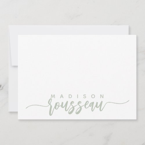 Modern Script Name Personalized Sage Green Note Card