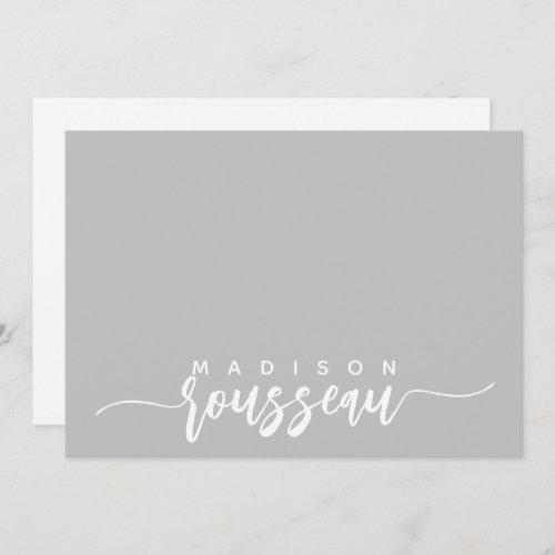 Modern Script Name Personalized White On Gray Note Card