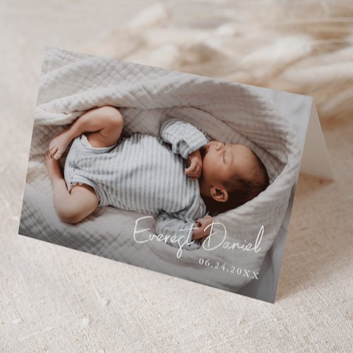 Modern Script Name Photo Baby  Letterpress Thank You Card