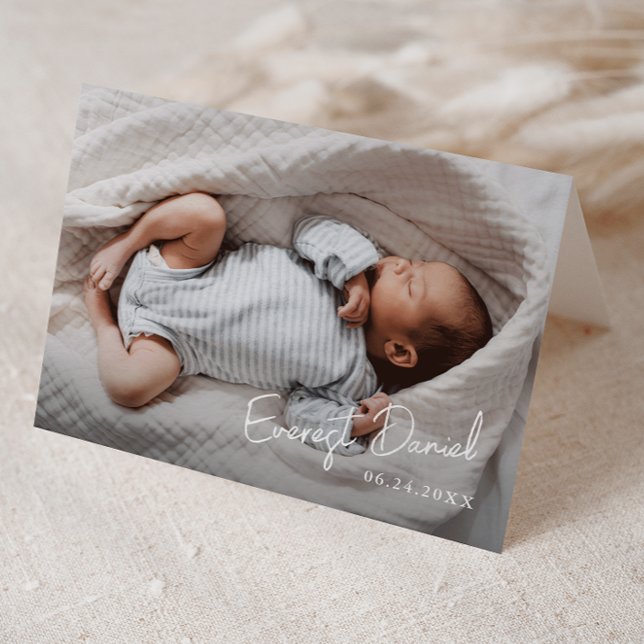 Modern Script Name Photo Baby  Thank You Card (Simple Script Photo Baby Thank You Cards.)