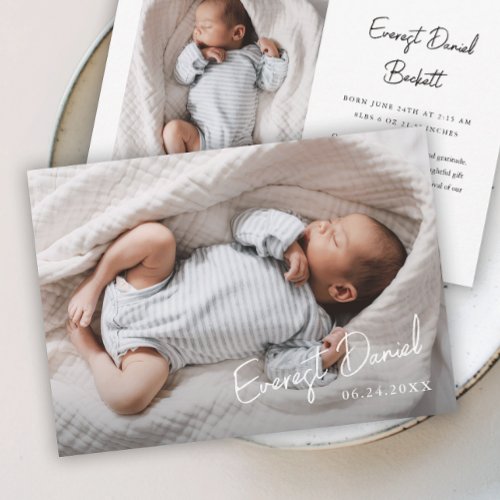 Modern Script Name Photo Baby  Thank You Card