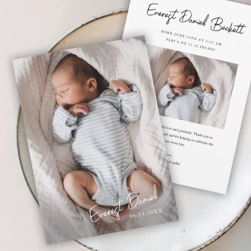 Modern Script Name Photo Baby Thank You Card
