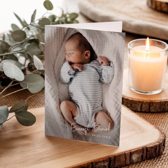 Modern Script Name Photo Baby Thank You Cards (Simple Script Photo Baby Thank You Cards.)