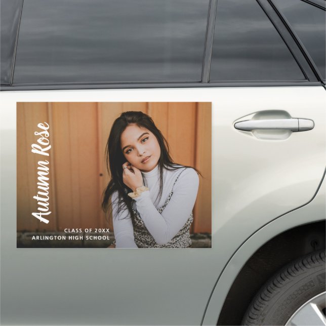 Modern Script Name Photo Girl Graduation Car Magnet (In Situ)
