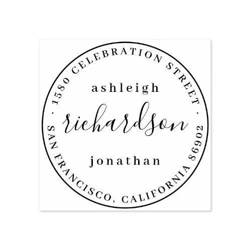 Modern Script Name Round Wedding Return Address Rubber Stamp