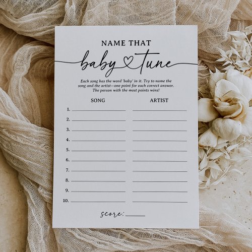 Modern Script Name That Baby Tune Baby Shower Game Invitation