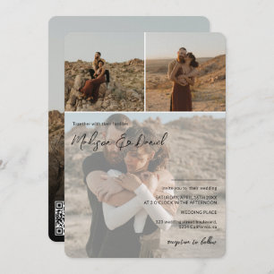 Modern script names 4 photos qr code wedding invitation