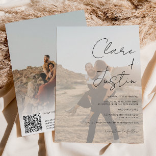 Modern script names photos Qr code wedding Invitation