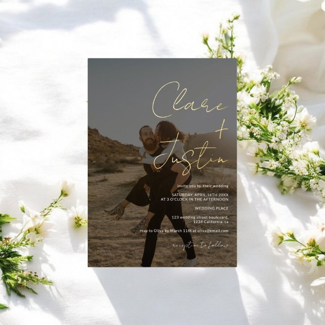 Modern script names photos wedding foil invitation (Modern script names photos wedding foil invitation)