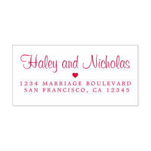 Modern Script Names Red Wedding Return Address Self-inking Stamp