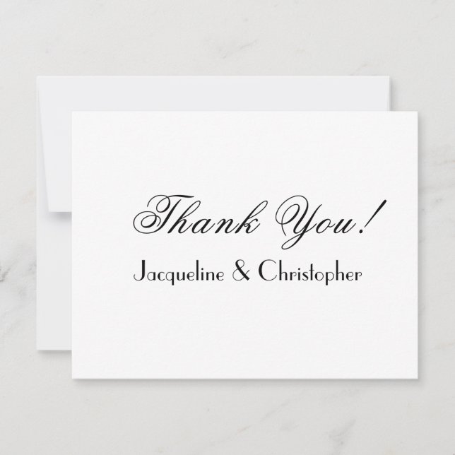 Modern Script Names Simple Chic White Wedding  Thank You Card (Front)