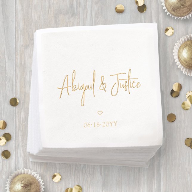Modern Script Names & Simple Minimal Heart Wedding Foil Napkins (Creator Uploaded)
