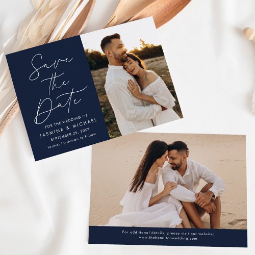 Modern Script Navy 2 Photo Save The Date