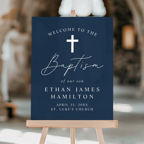 Modern Script Navy Baptism Welcome Acrylic Sign