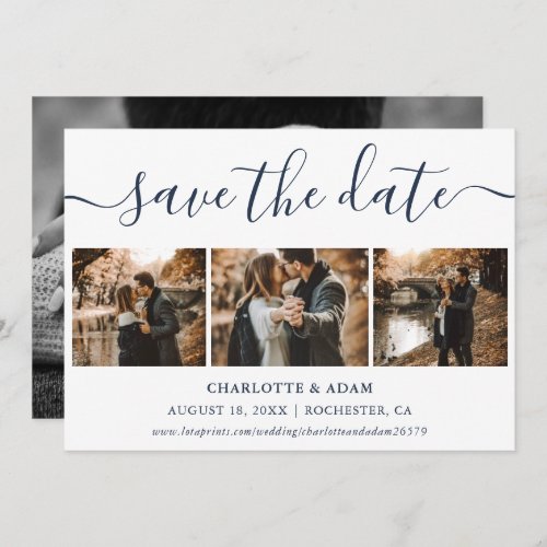 Modern Script Navy Blue 4 Photo Save The Date