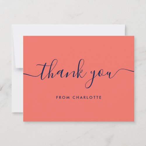 Modern Script Navy Blue and Coral Wedding Shower Thank You Card