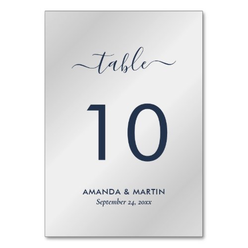 Modern Script Navy Blue and Silver Table Number